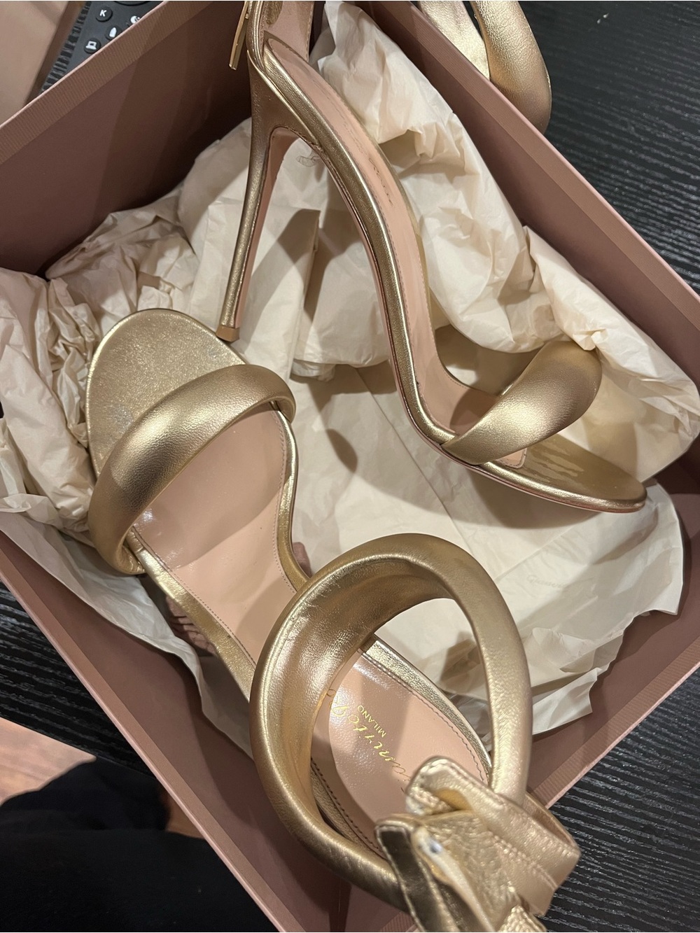 Gianvito Rossi Metallic Gold Bijoux Ankle-Strap Leather Stiletto Sandals